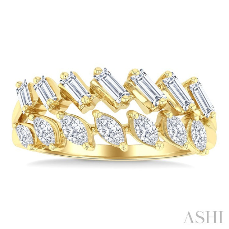 3/4 Ctw Split Twin Row Marquise and Baguette Cut Diamond Fashion Ring in 14K Yellow Gold
