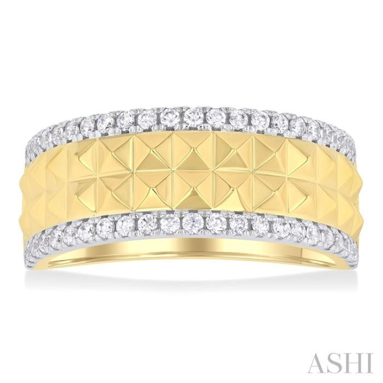 1/3 Ctw Double Pyramid Row Round Cut Diamond Fashion Wide Band in 14K Yellow Gold