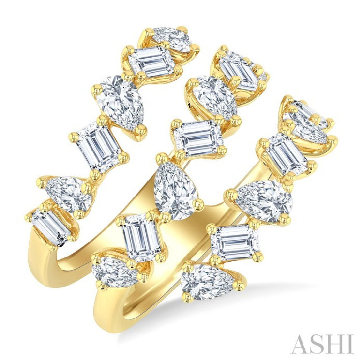 2 1/3 Ctw Mixed Pear and Emerald Cut Diamond Fashion Wrap Ring in 14K Yellow Gold