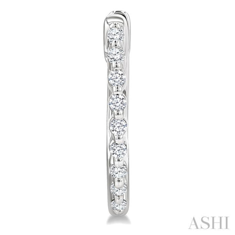 1/6 Ctw Petite Shared Prong Round Cut Diamond Hoop Earrings in Sterling Silver