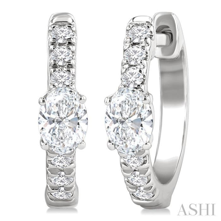 3/8 Ctw Oval Shape and Round Cut Diamond Fashion Huggie Petite Earrings in 14K White Gold