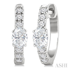3/8 Ctw Oval Shape and Round Cut Diamond Fashion Huggie Petite Earrings in 14K White Gold