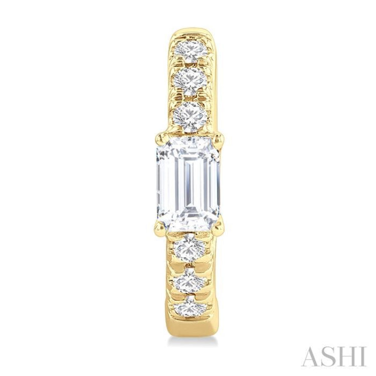 3/8 Ctw Octagon Shape and Round Cut Diamond Fashion Huggie Petite Earrings in 14K Yellow Gold