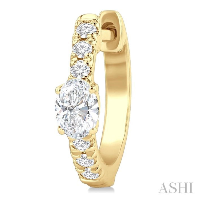 3/8 Ctw Oval Shape and Round Cut Diamond Fashion Huggie Petite Earrings in 14K Yellow Gold