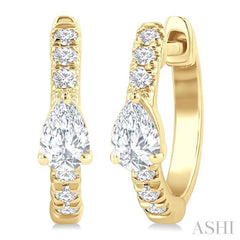 3/8 Ctw Pear Shape and Round Cut Diamond Fashion Huggie Petite Earrings in 14K Yellow Gold