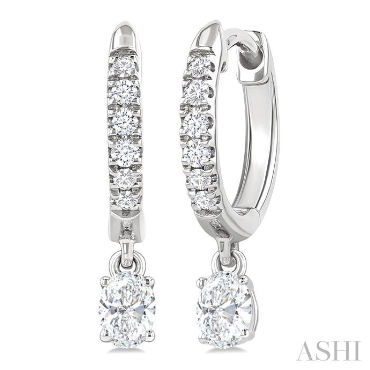 3/8 Ctw Oval Shape and Round Cut Diamond Fashion Huggie Petite Earrings in 14K White Gold