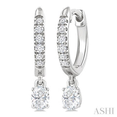 3/8 Ctw Oval Shape and Round Cut Diamond Fashion Huggie Petite Earrings in 14K White Gold