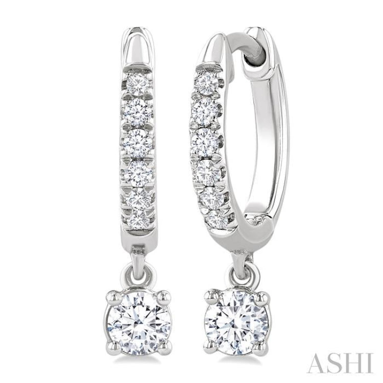 3/8 Ctw Round Shape Round Cut Diamond Fashion Huggie Petite Earrings in 14K White Gold