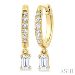 3/8 Ctw Octagon Shape and Round Cut Diamond Fashion Huggie Petite Earrings in 14K Yellow Gold