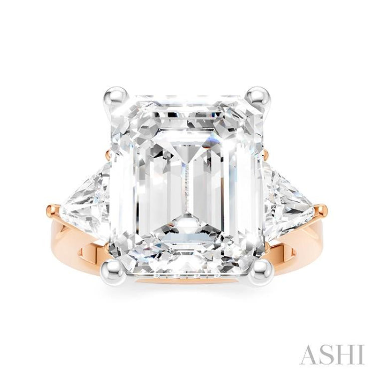 1 1/10 Ctw Emerald Shape Trillion and Round Cut Diamond Semi-Mount Engagement Ring in 14K Rose and White Gold
