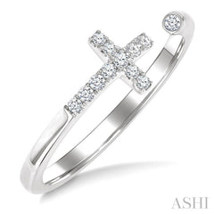 1/10 Ctw Petite Cross Round Cut Diamond Open Fashion Ring in 10K White Gold