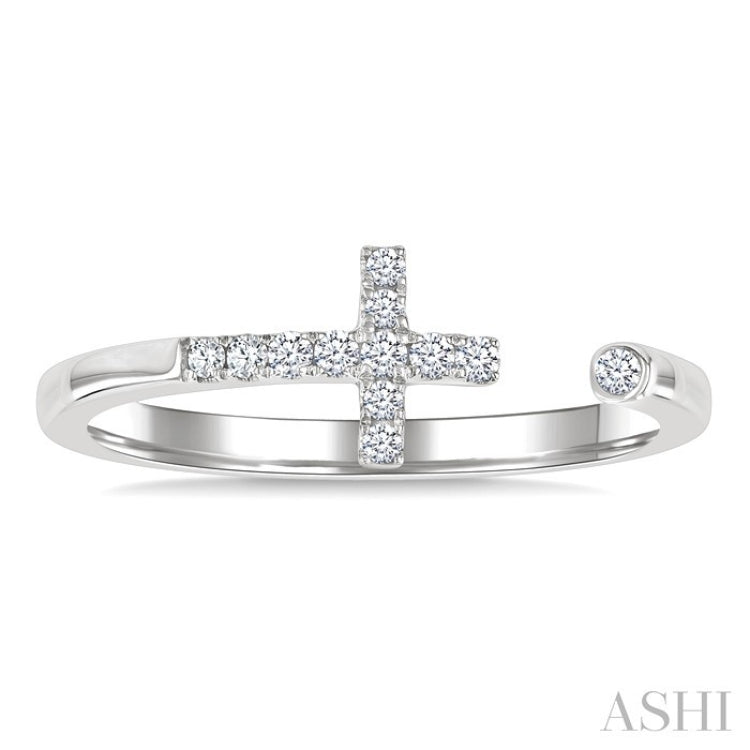 1/10 Ctw Petite Cross Round Cut Diamond Open Fashion Ring in 10K White Gold
