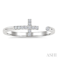 1/10 Ctw Petite Cross Round Cut Diamond Open Fashion Ring in 10K White Gold