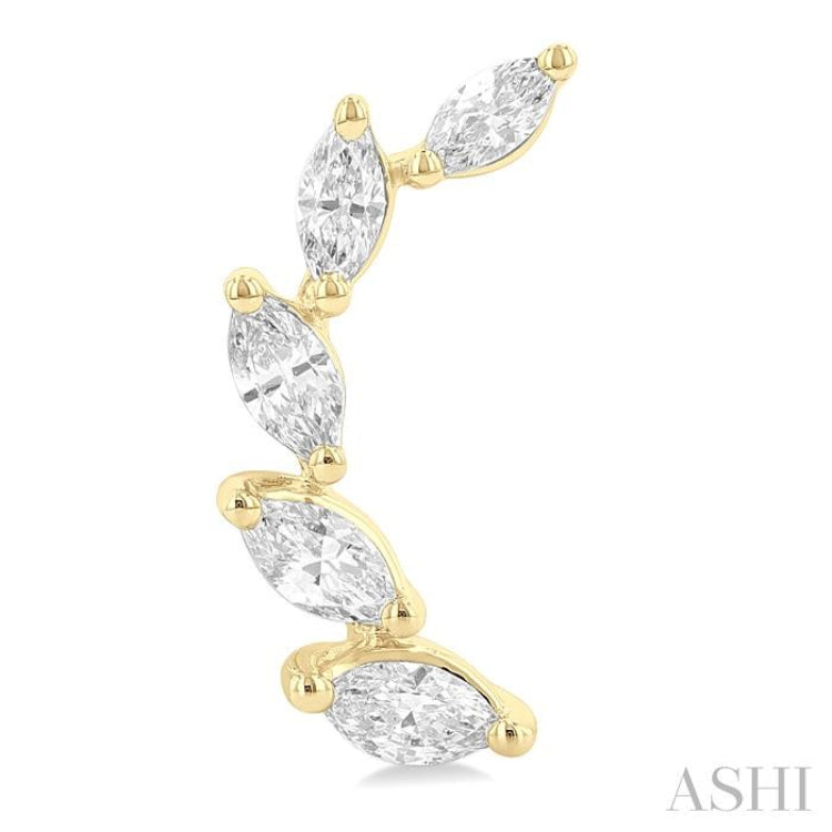 1/2 Ctw Graduated Marquise Cut Diamond Fashion Ear Climbers in 14K Yellow Gold