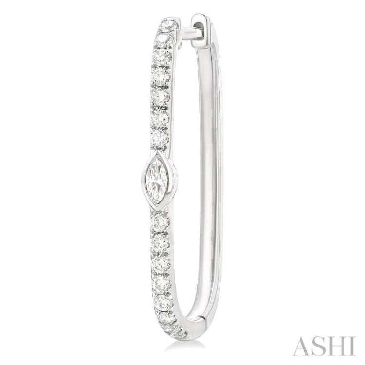 1/3 Ctw Marquise and Round Cut Diamond Rectangular Fashion Hoop Earrings in 14K White Gold
