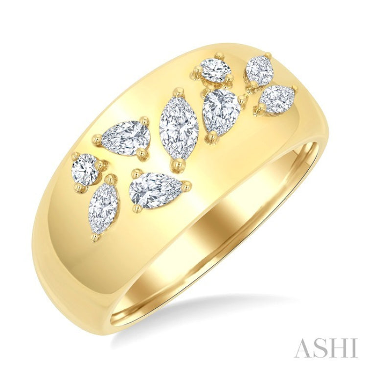 1/2 Ctw Mixed Diamond Cut Fashion Wide Band in 14K Yellow Gold