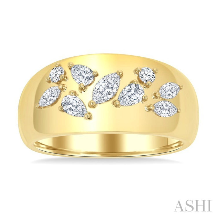 1/2 Ctw Mixed Diamond Cut Fashion Wide Band in 14K Yellow Gold