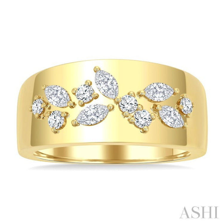 1/2 Ctw Marquise and Round Cut Diamond Fashion Wide Band in 14K Yellow Gold