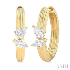 3/8 Ctw Marquise and Pear Cut Diamond Ribbed Hoop Fashion Earrings in 14K Yellow Gold
