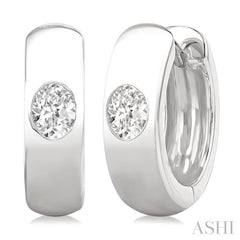 1/3 Ctw Bezel Set Oval Cut Diamond Fashion Huggie Earrings in 14K White Gold