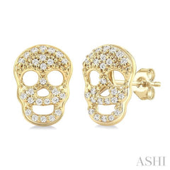 1/6 Ctw Petite Skull Single Cut Diamond Fashion Earrings in 10K Yellow Gold