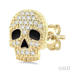 1/6 Ctw Petite Skull Single Cut Diamond Fashion Earrings in 10K Yellow Gold