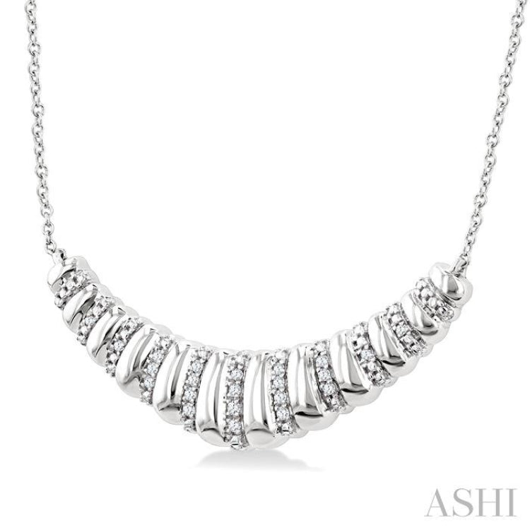 1/10 Ctw Ribbed Dome Shape Single Cut Diamond Bold Fashion Pendant With Chain in Sterling Silver