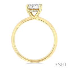 1/2 Ctw Knife Edge Shank Oval Shaped Lovebright Round Cut Diamond Ring in 14K Yellow and White Gold