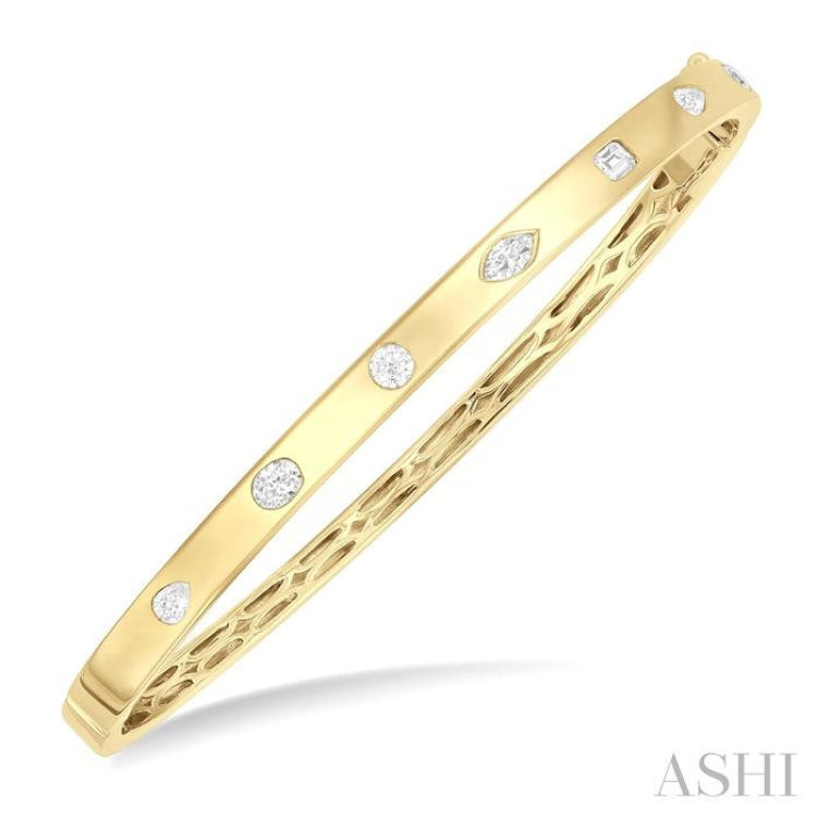 3/4 Ctw Spaced Mixed Shape Diamond Cut Fashion Bangle in 14K Yellow Gold