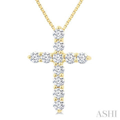 1/3 Ctw Round Cut Diamond Cross Pendant in 14K Yellow Gold with Chain