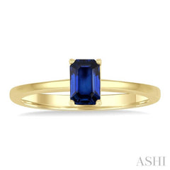 6x4 MM Octagon Shape Sapphire Precious Solitaire Ring in 14K Yellow Gold