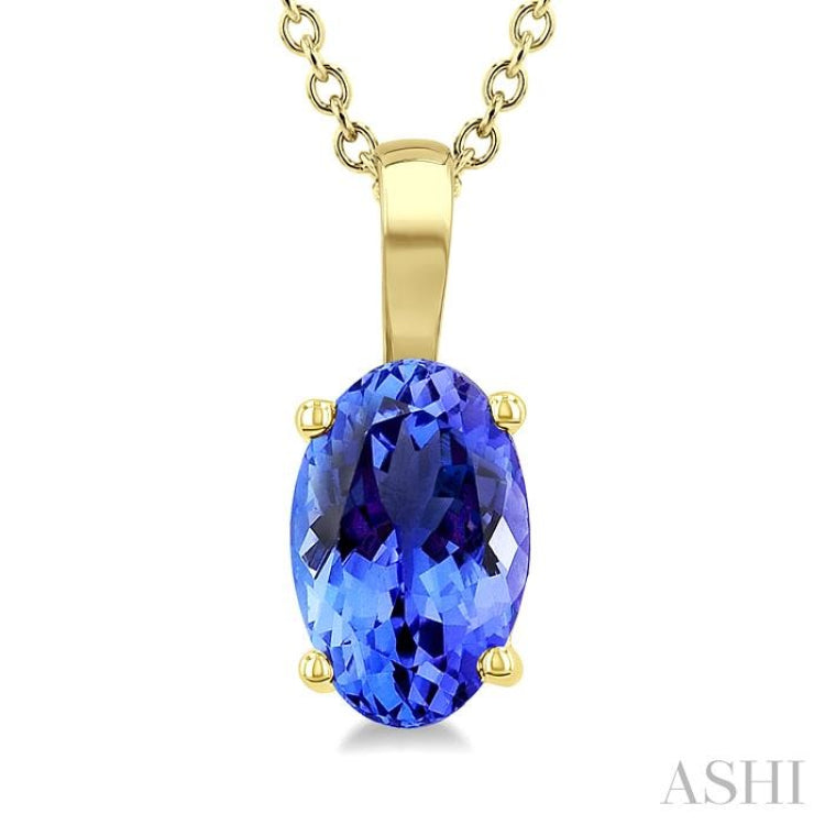 6X4 MM Oval Shape Tanzanite Precious Solitaire Pendant With Chain in 14K Yellow Gold