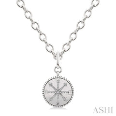 1/10 Ctw Compass medallion Single Cut Diamond Pendant With Chain in Sterling Silver