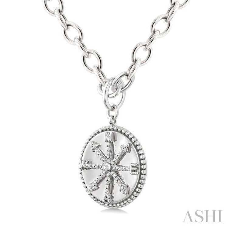 1/10 Ctw Compass medallion Single Cut Diamond Pendant With Chain in Sterling Silver