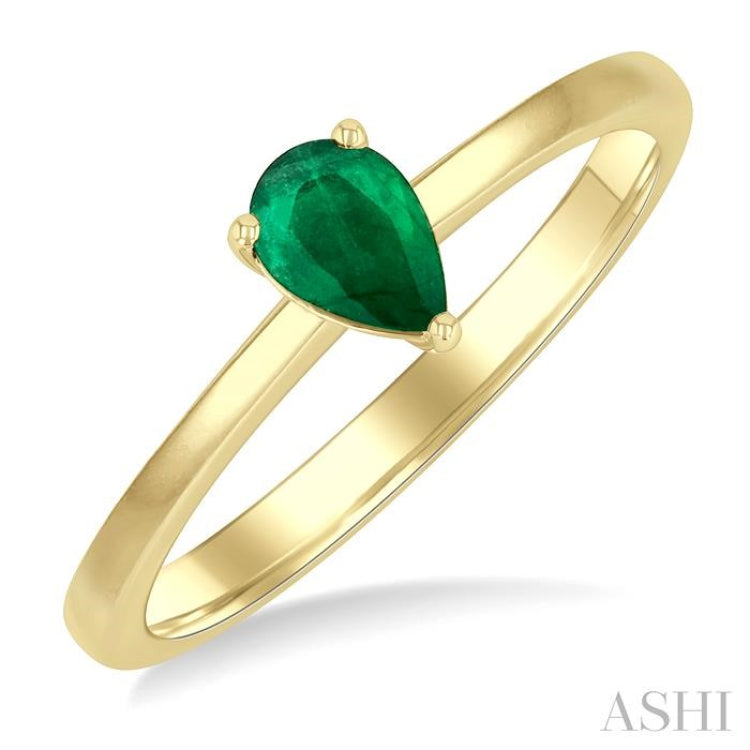 6x4 MM Pear Shape Emerald Precious Solitaire Ring in 14K Yellow Gold