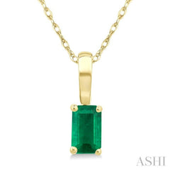 5X3 MM Octagon Shape Emerald Precious Solitaire Pendant With Chain in 14K Yellow Gold