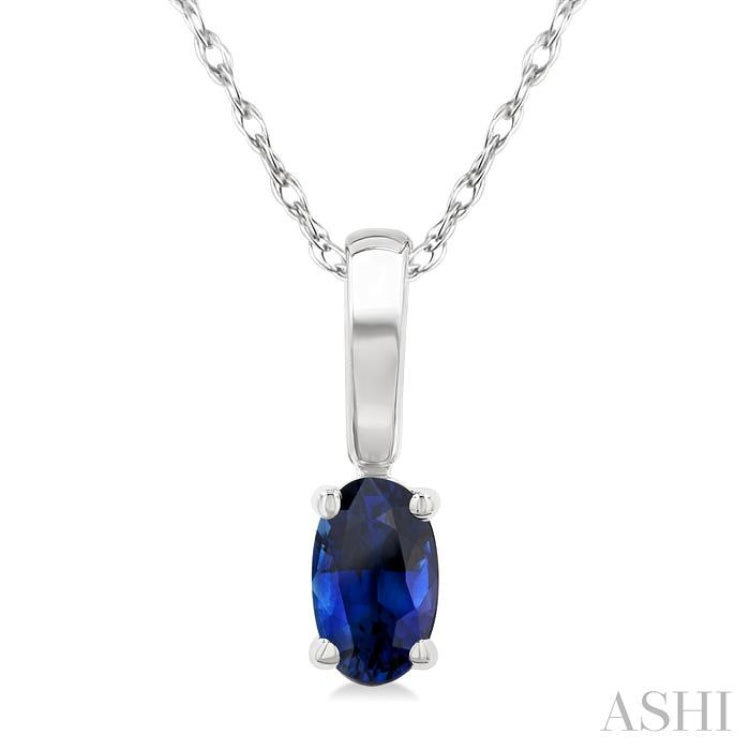 5X3 MM Oval Shape Sapphire Precious Solitaire Pendant With Chain in 14K White Gold