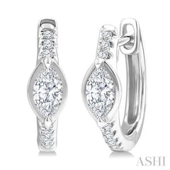 1/3 Ctw Marquise Centerpiece and Round Cut Diamond Fashion Huggie Earrings in 14K White Gold