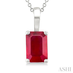 6X4 MM Octagon Shape Ruby Precious Solitaire Pendant With Chain in 14K White Gold