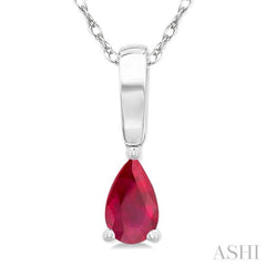 5X3 MM Pear Shape Ruby Precious Solitaire Pendant With Chain in 14K White Gold