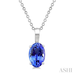 6X4 MM Oval Shape Tanzanite Precious Solitaire Pendant With Chain in 14K White Gold