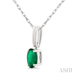5X3 MM Oval Shape Emerald Precious Solitaire Pendant With Chain in 14K White Gold