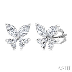 3/8 Ctw Marquise and Round Cut Diamond Criss Cross Fish Stud Earrings in 14K White Gold