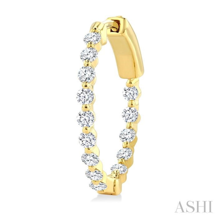1 Ctw Inside-Out Single Prong Set Round Cut Diamond Hoop Earrings in 14K Yellow Gold