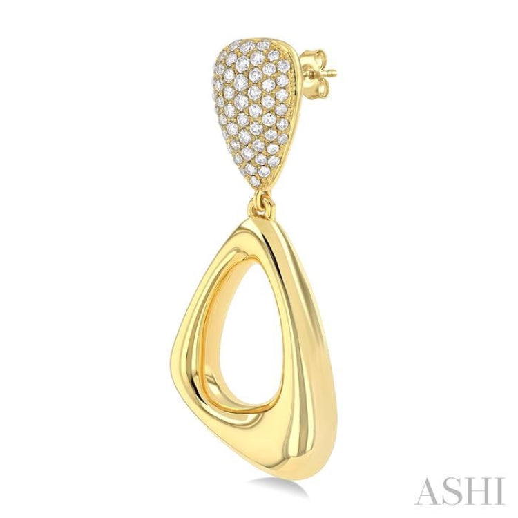 1 1/6 Ctw Dangler Inverted Pear Shape Round Cut Diamond Fashion Earrings in 14K Yellow Gold