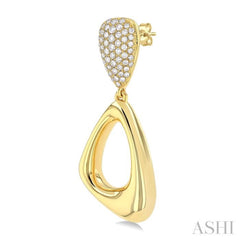 1 1/6 Ctw Dangler Inverted Pear Shape Round Cut Diamond Fashion Earrings in 14K Yellow Gold