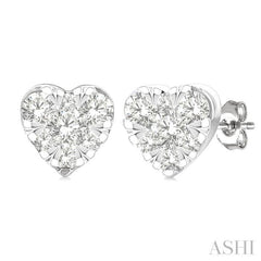 1/6 Ctw Lovebright Petite Heart Shape Round Cut Diamond Fashion Stud Earring in 10K White Gold
