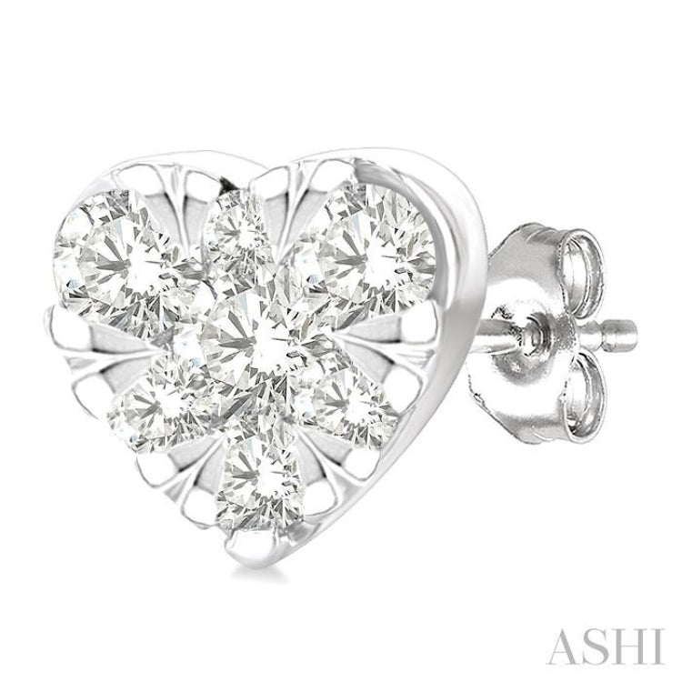1/6 Ctw Lovebright Petite Heart Shape Round Cut Diamond Fashion Stud Earrings in 10K Yellow and White Gold