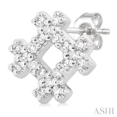 1/8 Ctw Petite Hashtag Motif Single Cut Diamond Fashion Earrings in 10K White Gold
