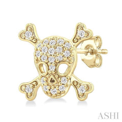 1/6 Ctw Petite Skull Single Cut Diamond Fashion Earrings in 10K Yellow Gold